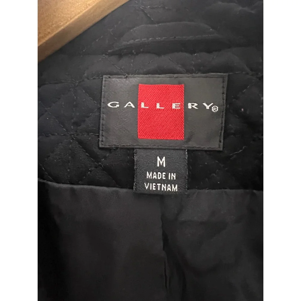 Gallery Quilted Jacket Wm M Black Full Zip Mock Neck Lightweight Coat Minimal